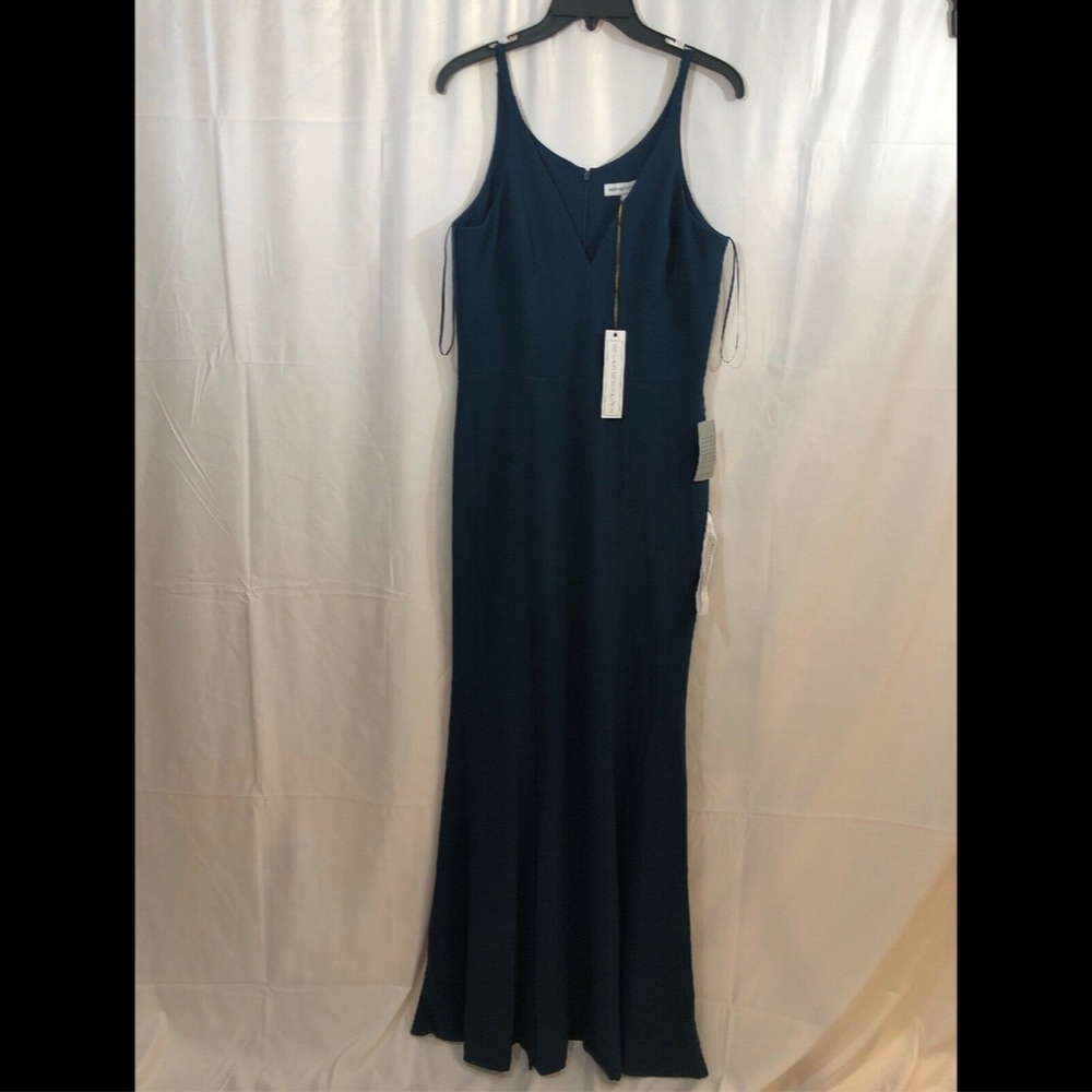 NWT $288 Dress the Population Iris Slit‎ Crepe Gown Peacock Blue [ Large ] #e452 - Picture 2 of 8
